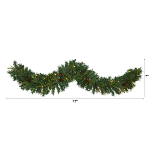 6ft. Pre-Lit Clear LED Mixed Pine, Berry & Pinecone Artificial Christmas Garland 3 6ft. Pre-Lit Clear LED Mixed Pine, Berry & Pinecone Artificial Christmas Garland - Image 3