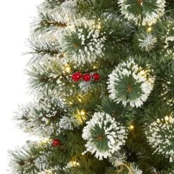 5ft. Pre-Lit Frosted Swiss Pine Artificial Christmas Tree With Berries, Clear LED Lights -Michaels Store D251291S 3