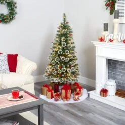 5ft. Pre-Lit Frosted Swiss Pine Artificial Christmas Tree With Berries, Clear LED Lights -Michaels Store D251291S 6