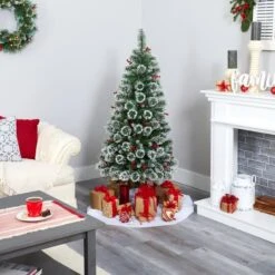 5ft. Pre-Lit Frosted Swiss Pine Artificial Christmas Tree With Berries, Clear LED Lights -Michaels Store D251291S 7