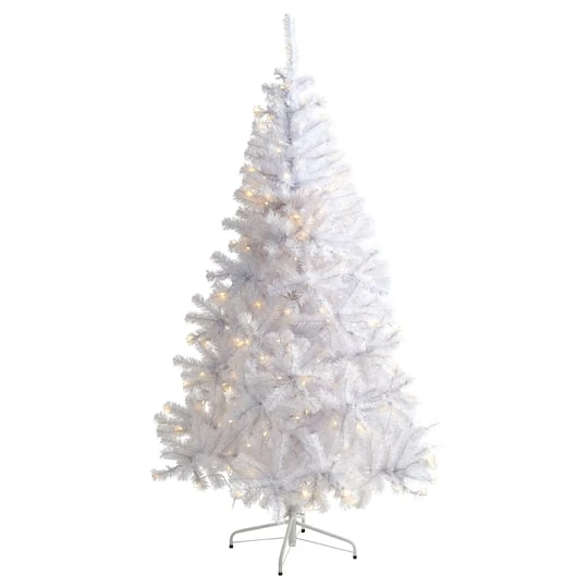 6ft. Pre-Lit White Artificial Christmas Tree, Clear LED Lights 2 6ft. Pre-Lit White Artificial Christmas Tree, Clear LED Lights - Image 2
