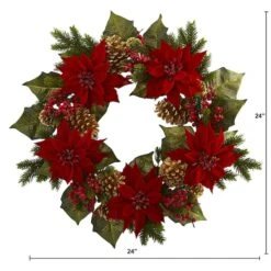 24" Poinsettia, Berry And Golden Pinecone Artificial Wreath -Michaels Store D251358S 12