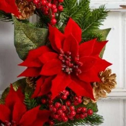 24" Poinsettia, Berry And Golden Pinecone Artificial Wreath -Michaels Store D251358S 15