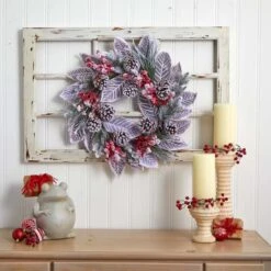 24" Snowy Magnolia Berry Wreath -Michaels Store D251361S 13