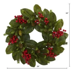 24" Magnolia Leaf, Berry & Pine Artificial Wreath -Michaels Store D251362S 12