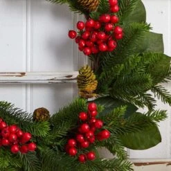 24" Magnolia Leaf, Berry & Pine Artificial Wreath -Michaels Store D251362S 13