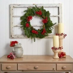 24" Magnolia Leaf, Berry & Pine Artificial Wreath -Michaels Store D251362S 14