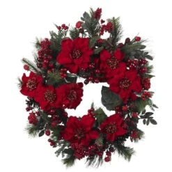 24" Red Poinsettia & Berry Wreath -Michaels Store D251370S 12