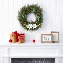 20" Cedar, Lilies & Berries With Antlers Wreath 6 20" Cedar, Lilies & Berries With Antlers Wreath -Michaels Store D251377S 3