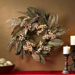 24" Green Feather & Berry Wreath -Michaels Store D251378S 3