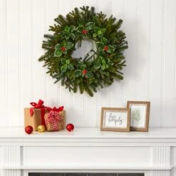 22" Pinecone & Holly Leaf Artificial Wreath -Michaels Store D251380S 3