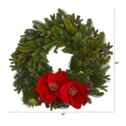 30" Magnolia, Pine & Pinecone Artificial Wreath -Michaels Store D251385S 2