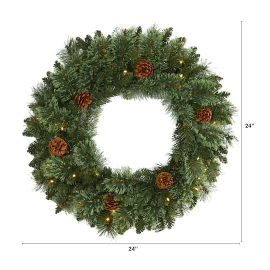 24" LED White Mountain Pine Artificial Christmas Wreath 6 24" LED White Mountain Pine Artificial Christmas Wreath - Image 6