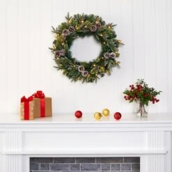 24" Pre-Lit Snowed Pinecone Artificial Christmas Wreath -Michaels Store D251391S 5