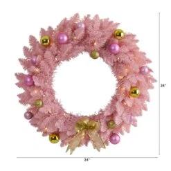 24" LED Pink Artificial Christmas Wreath With Ornaments -Michaels Store D251392S 2