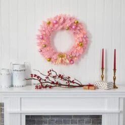 24" LED Pink Artificial Christmas Wreath With Ornaments -Michaels Store D251392S 4