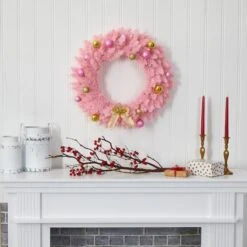 24" LED Pink Artificial Christmas Wreath With Ornaments -Michaels Store D251392S 5