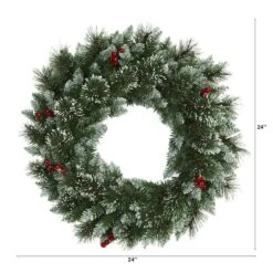 24" LED Frosted Swiss Pine & Berry Artificial Wreath -Michaels Store D251393S 2