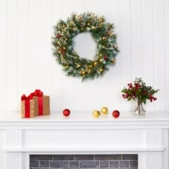 24" LED Frosted Swiss Pine & Berry Artificial Wreath -Michaels Store D251393S 5