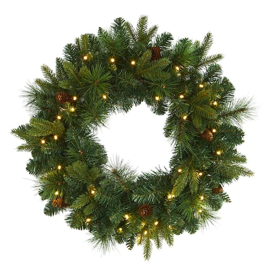 24" LED Mixed Pine Artificial Christmas Wreath 2 24" LED Mixed Pine Artificial Christmas Wreath - Image 2