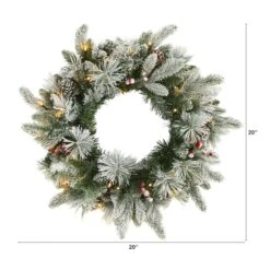 20" LED Flocked Mixed Pine & Berry Artificial Christmas Wreath -Michaels Store D251396S 2