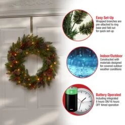 24" White LED Bristle Berry Wreath -Michaels Store D252468S 15