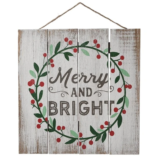 13" Merry & Bright Christmas Holiday Wall Sign 2 13" Merry & Bright Christmas Holiday Wall Sign - Image 2