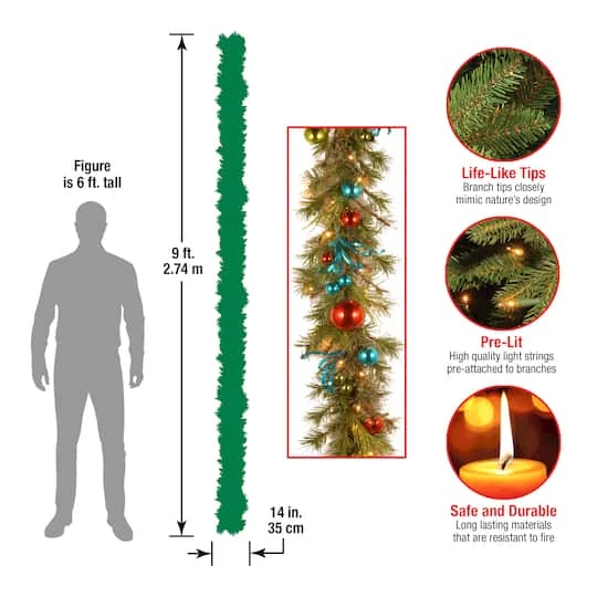 9ft. Pre-Lit LED Retro Red & Blue Ornament Garland 5 9ft. Pre-Lit LED Retro Red & Blue Ornament Garland - Image 5