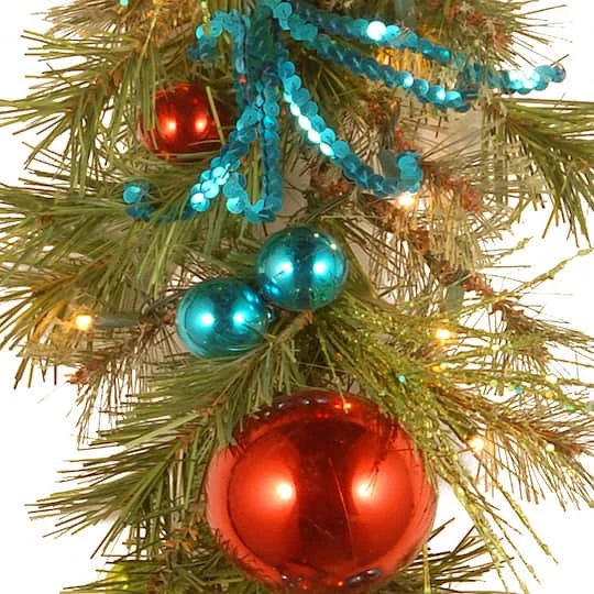 9ft. Pre-Lit LED Retro Red & Blue Ornament Garland 4 9ft. Pre-Lit LED Retro Red & Blue Ornament Garland - Image 4