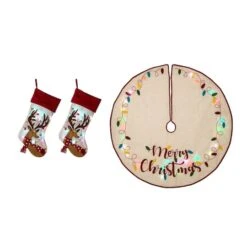 Glitzhome® LED Reindeer Stockings & Tree Skirt Set