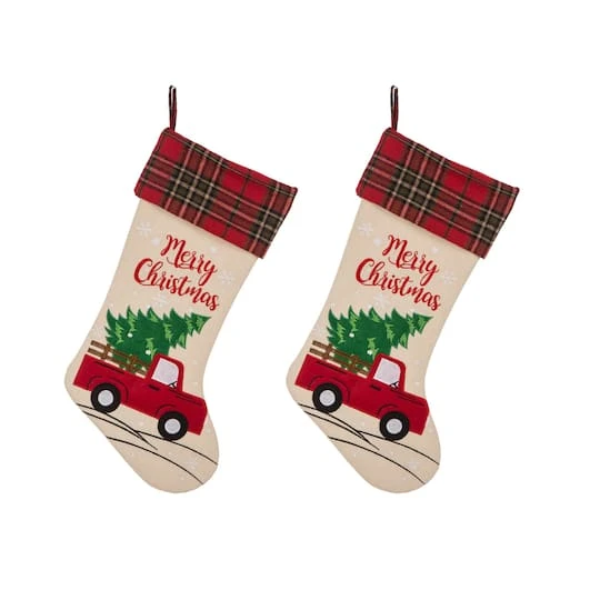 Glitzhome® 21" Truck & Tree Christmas Stockings, 2ct. 2 Glitzhome® 21" Truck & Tree Christmas Stockings, 2ct. - Image 2