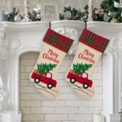 Glitzhome® 21" Truck & Tree Christmas Stockings, 2ct. 11 Glitzhome® 21" Truck & Tree Christmas Stockings, 2ct. -Michaels Store D252872S 2