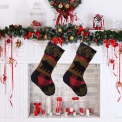 Glitzhome® 22" Red & Black Plaid Bear Stockings, 2ct. -Michaels Store D252879S 2