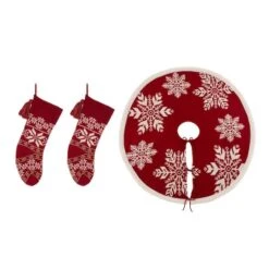 Glitzhome® Red Snowflake Tree Skirt & Stockings Set