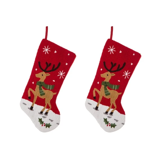 Glitzhome® 20" Red Reindeer Stockings, 2ct. 1 Glitzhome® 20" Red Reindeer Stockings, 2ct.