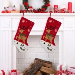 Glitzhome® 20" Red Reindeer Stockings, 2ct. 10 Glitzhome® 20" Red Reindeer Stockings, 2ct. -Michaels Store D252891S 2