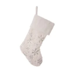 Glitzhome® White Plush With Snowflake Christmas Stocking & Tree Skirt Set -Michaels Store D252906S 3