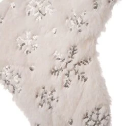 Glitzhome® White Plush With Snowflake Christmas Stocking & Tree Skirt Set -Michaels Store D252906S 5
