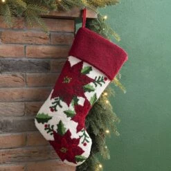 Glitzhome® 21" Poinsettia Hooked Stocking -Michaels Store D252944S 2