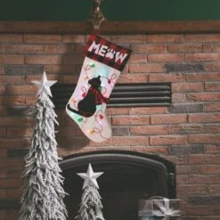 Glitzhome® Pre-Lit 21" Cat Embroidered Linen Christmas Stocking With LED Lighting 11 Glitzhome® Pre-Lit 21" Cat Embroidered Linen Christmas Stocking With LED Lighting -Michaels Store D252951S 2