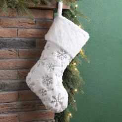 Glitzhome® 21" White Plush With Snowflake Christmas Stocking -Michaels Store D252957S 2