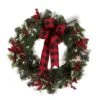Glitzhome 24" Pre-Lit Buffalo Check Bow, Berry, Holly & Pinecone LED Wreath