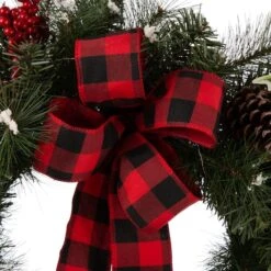 Glitzhome 24" Pre-Lit Buffalo Check Bow, Berry, Holly & Pinecone LED Wreath -Michaels Store D253606S 5