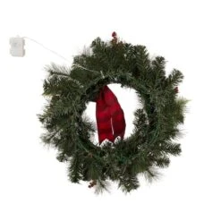 Glitzhome 24" Pre-Lit Buffalo Check Bow, Berry, Holly & Pinecone LED Wreath -Michaels Store D253606S 7