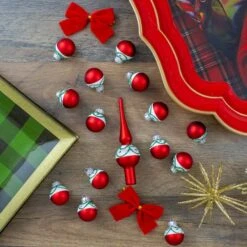 Northlight 15ct. Red Matte Frosted Tree Topper & Ball Ornaments -Michaels Store D253708S 12