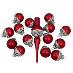 Northlight 15ct. Red Matte Frosted Tree Topper & Ball Ornaments -Michaels Store D253708S 13