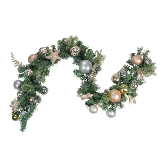Northlight 6ft. Green & Gold Pre-Decorated Ornaments With Stars Garland 2 Northlight 6ft. Green & Gold Pre-Decorated Ornaments With Stars Garland - Image 2