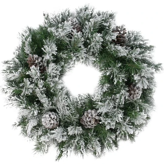 Northlight 24" Flocked Angel Pine & Pinecones Wreath 1 Northlight 24" Flocked Angel Pine & Pinecones Wreath