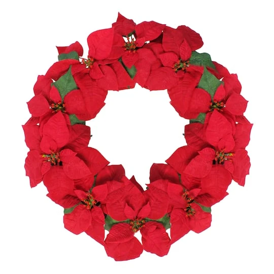 Northlight 24" Red Poinsettia Flower Wreath 1 Northlight 24" Red Poinsettia Flower Wreath