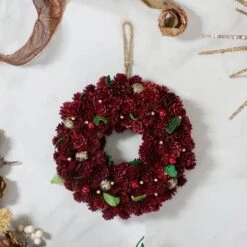 Northlight 9.5" Red & Gold Pinecone Wreath -Michaels Store D253753S 2